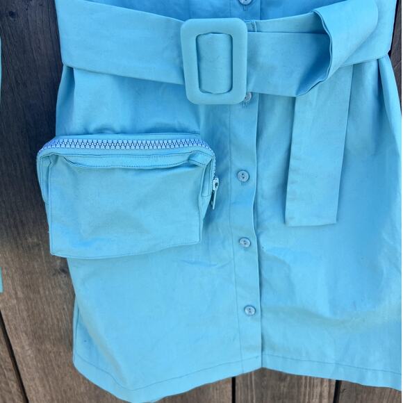 Meshki | NWT Rachel Belted Cargo Utility Mini Dress Turquoise Size Small - Picture 3 of 7